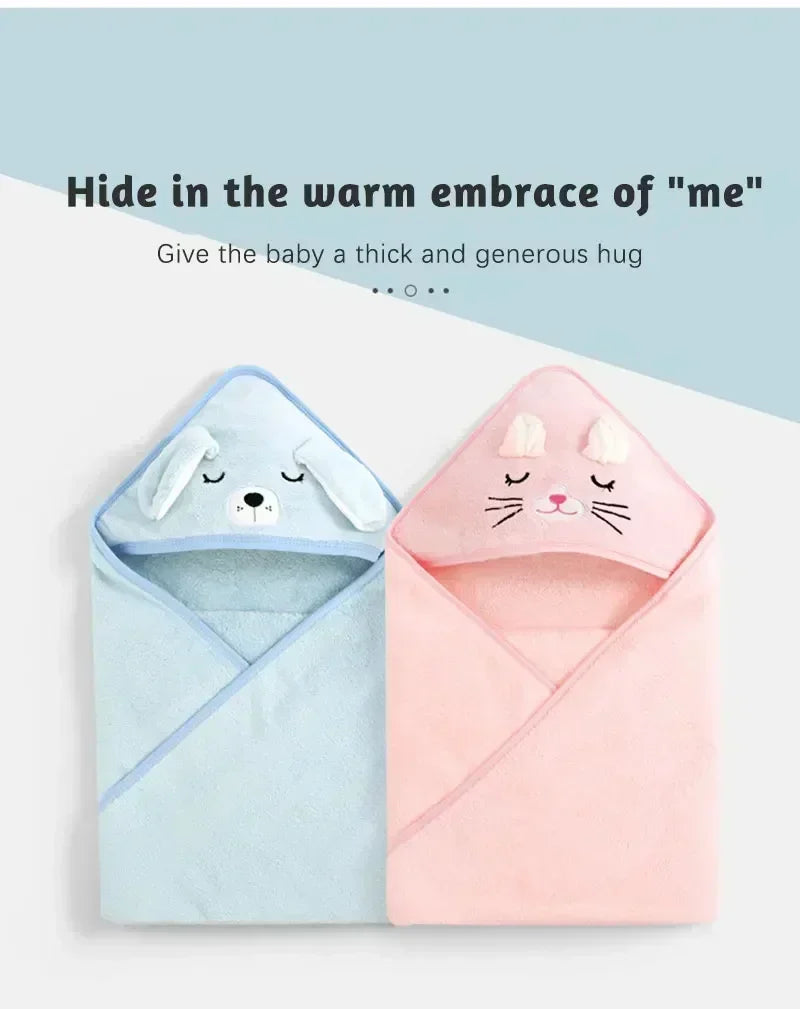 Baby Bath Towel Cartoon Animal Newborn Girl Boy Wrap Blanket Absorbent Baby Bathrobe Hooded Coral Fleece Bath Towels 0-12 Months