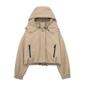 Autumn New Product Women's Stand up Collar Hoodie Long Sleeve Zipper Decoration workwear Style Short Jacket Coat