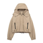 Autumn New Product Women's Stand up Collar Hoodie Long Sleeve Zipper Decoration workwear Style Short Jacket Coat