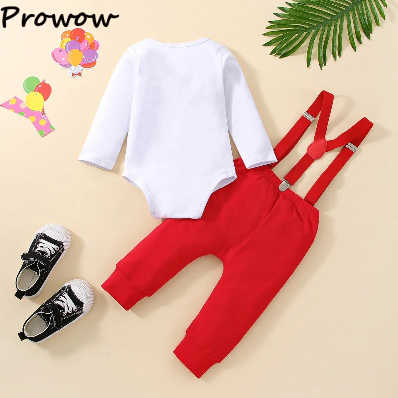 Baby Boys Birthday Outfits Sets Balloon Letter"1" Bodysuit and Y-back Suspender Shorts 1 Year Birthday Baby Cake Smash Clothes