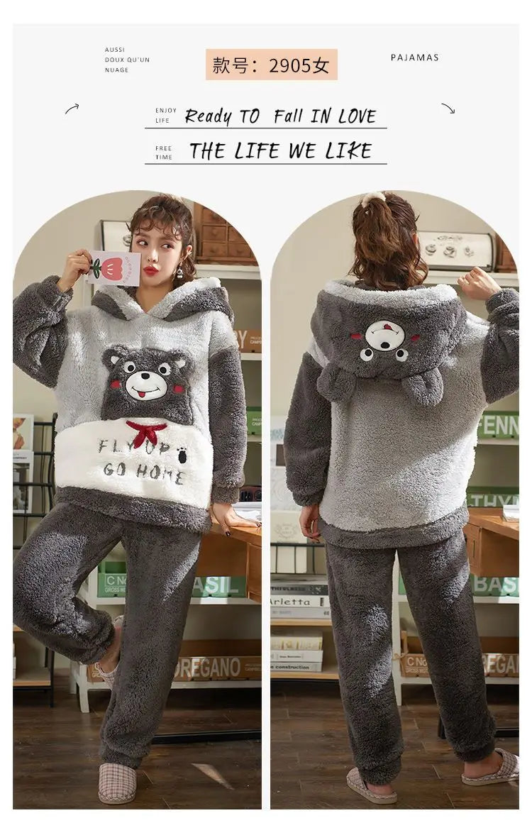 Couples Pajamas Women Men Winter Thicken Pyjamas Sleepwear