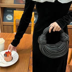 Women 2025 New Gold Luxury Designer Brand Handwoven Noodle Bags Rope Knotted Pulled Hobo Silver Evening Clutch Chic