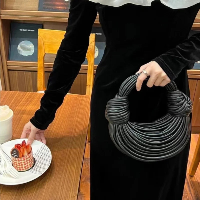 Women 2025 New Gold Luxury Designer Brand Handwoven Noodle Bags Rope Knotted Pulled Hobo Silver Evening Clutch Chic