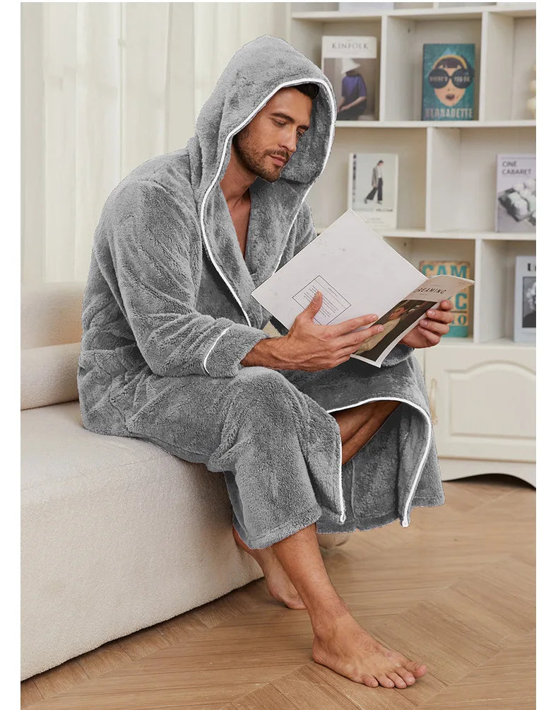 Men's Autumn/Winter New Style Comfortable Cotton Flannel Robe Luxury Open-Front Couples Robe Men's Warm Bathrobe Nightwear