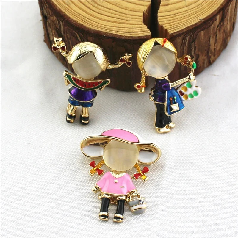 New Women Girl Enamel Opal Brooch Pin Girl Clothing Accessories