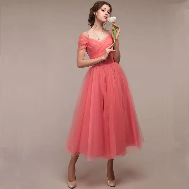 Fashion New Spring Summer Elegant Women V-Neck Backless Dress Lady Wedding Clothing A-Line MeshLong Skirt Girl Party Gift Dr1