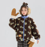 Girl's Winter Coat Floral Jacquard Lamb Fur Thickened Stylish Autumn Winter Toddler Kids Cotton Jacket