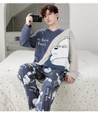 Men's Pajamas Spring Autumn 100% Cotton Youth Pajamas Student Suits Fashionable Sweet Cartoon Home Clothes For Men