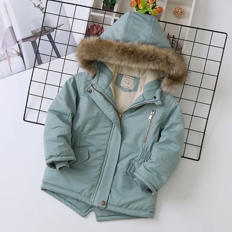 2025 Autumn Winter Girl Jacket Coat Faux Fur Hooded Plus Velvet Thicken Warm Jacket For Girl 4-14 Year Kids Teenager Girl Parka