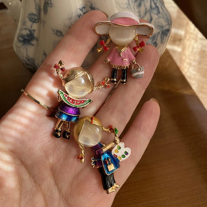 New Women Girl Enamel Opal Brooch Pin Girl Clothing Accessories
