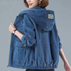 Corduroy Short Coat 5XL Women's 2025 Spring Autumn New Korean Loose Solid Hooded Jacket Fashion Casual Female Zipper Coat Tops