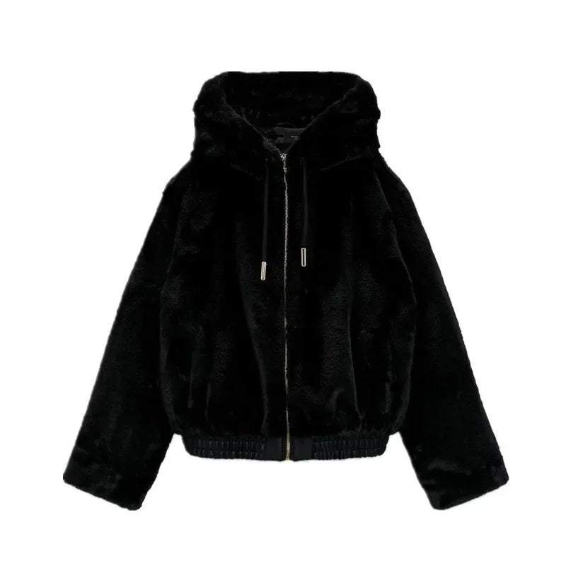 Winter Women's Casual Cotton Jacket With Hooded Artificial Fur Effect Elegant European Style Mid Age Loose Fit Coat