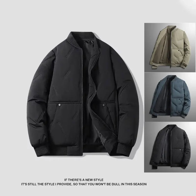 Men's Jacket  Autumn Winter sual Coat Thickened Warm Comfortable Breathable CaOutdoor Solid Color Windproof Zippered Jacket