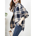 Women's Shirt Long Sleeve Buttons Plaid Casual Korean Fashion Loose Office Lady Simplicity Elegant Intellectual Generous Sven