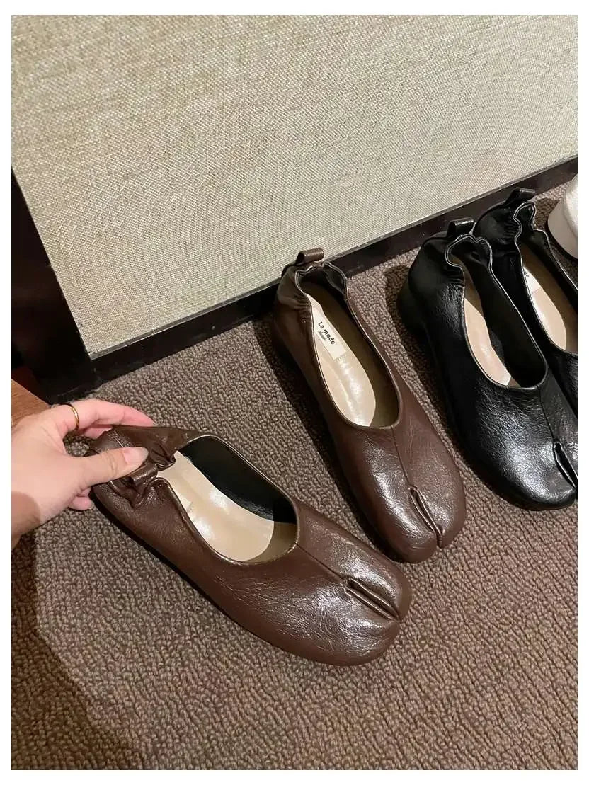 2025 Women Slip on Casual Loafers Chunky Heel Shoe Soft Moccasins Footwear New Fashion Split Toe Shoes Zapatos De Mujer