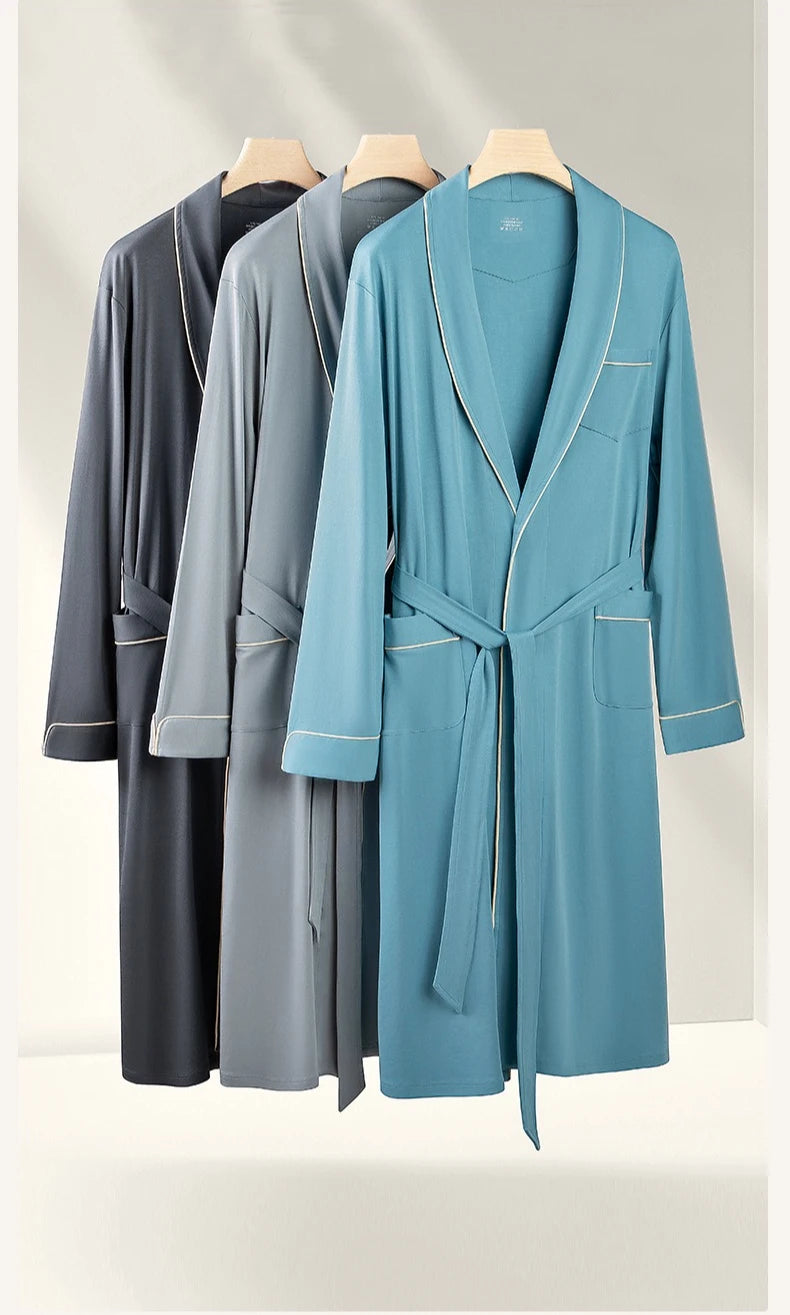 Men Robes Ultra Fine Modal Lounge Robe for Autumn and Winter Soft Silky Bath Robe for Men