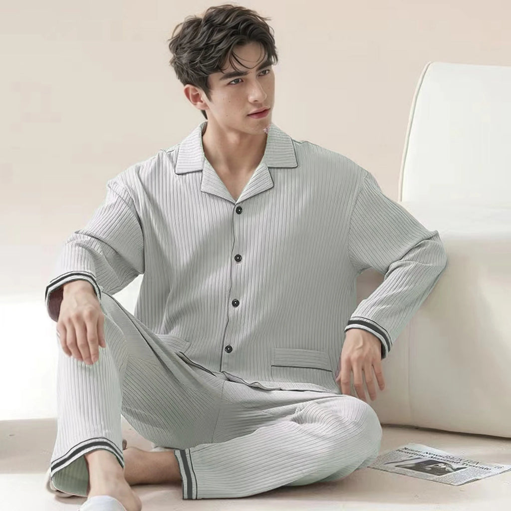 Pajamas for Men, Spring and Autumn Long-Sleeved Cardigans