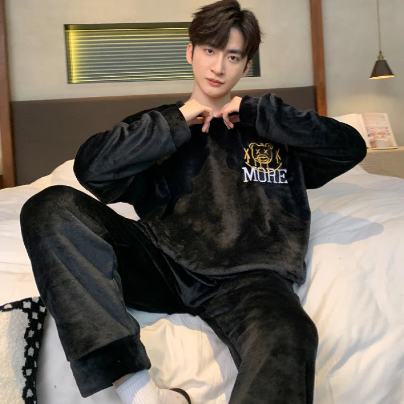 Men's Winter Pajamas Men's Sports Suit Homewear Pajamas Youth Clothes Y2K Casual Wear Full Man Tracksuit Workout Set Bathrobe