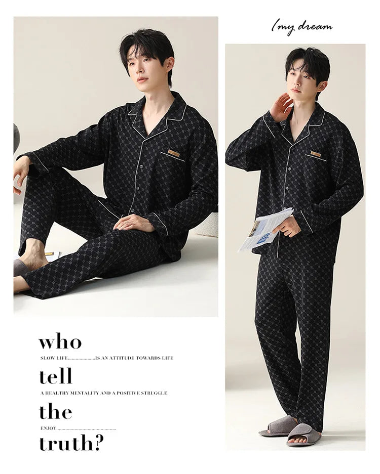 Pajamas for Men Sleepwear Sleeping Autumn Cotton Large-sized Casual Long-sleeved Pants Summer Winter Suits