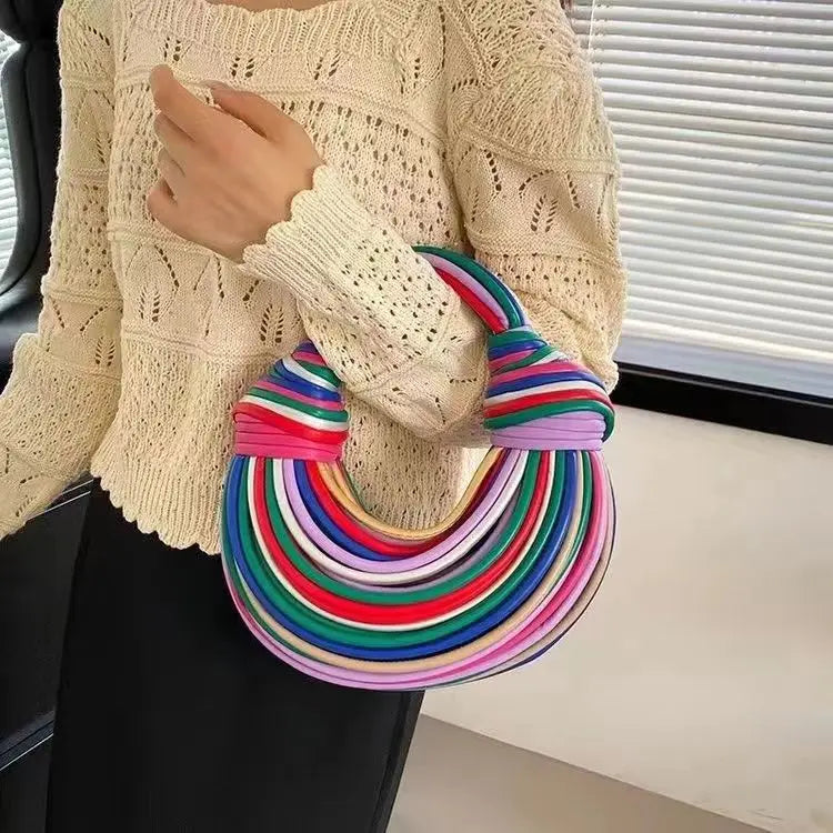 Women 2025 New Gold Luxury Designer Brand Handwoven Noodle Bags Rope Knotted Pulled Hobo Silver Evening Clutch Chic