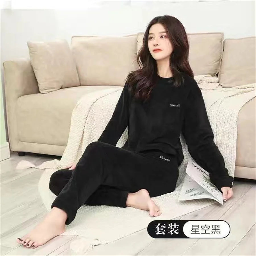 2025 Men's Thick Flannel Pajama Sets Couple Casual