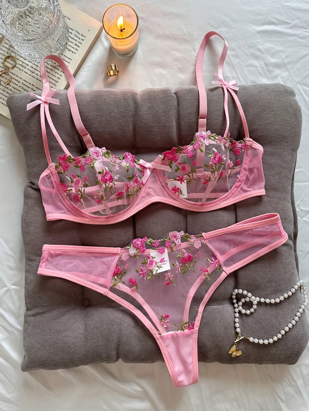 womens lingrie Night Beautiful Sexy Women 2 Piece floral Embroidery Underwear Erotic lingerie underwear Set conjuntos de mujer