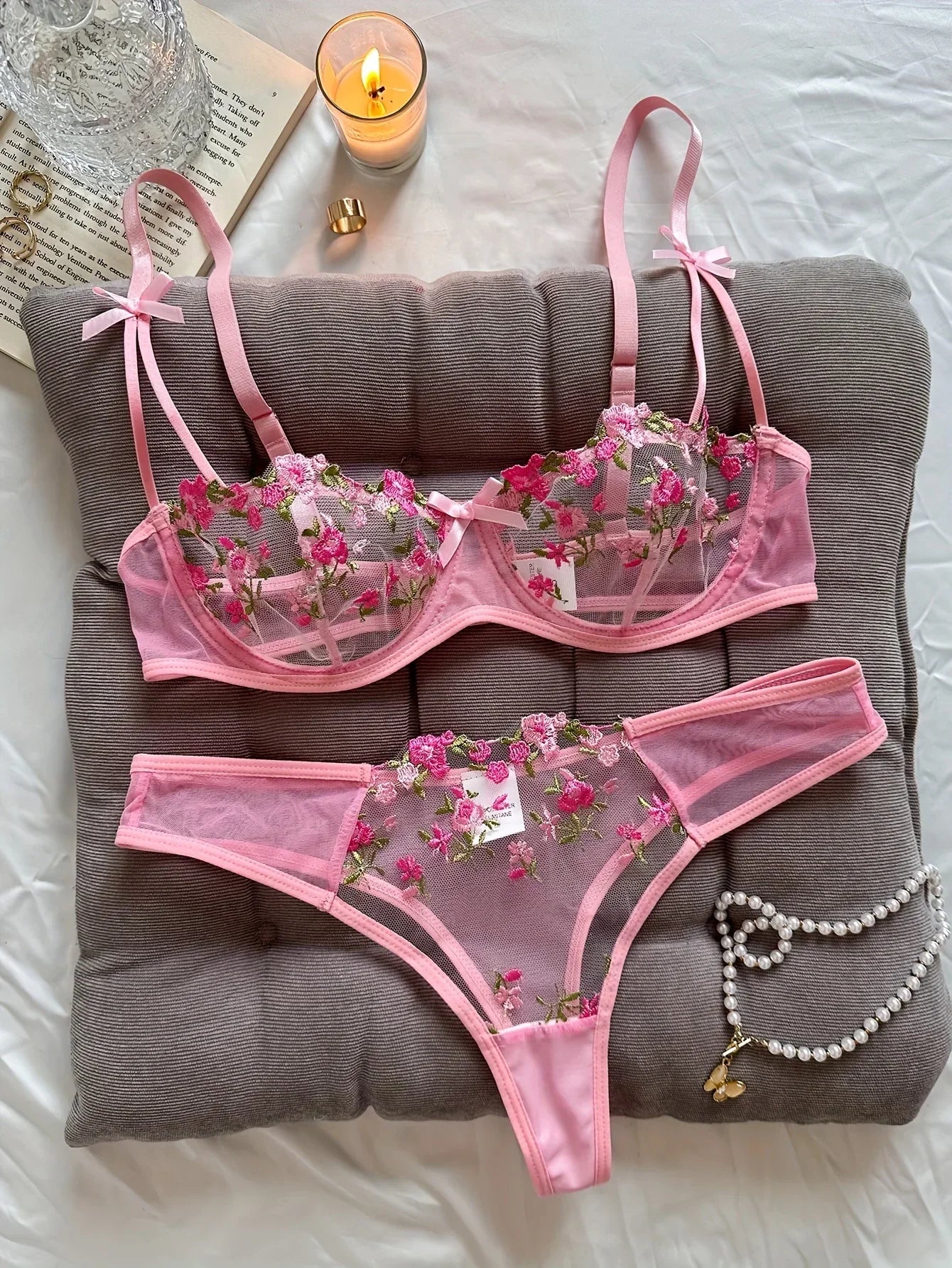 womens lingrie Night Beautiful Sexy Women 2 Piece floral Embroidery Underwear Erotic lingerie underwear Set conjuntos de mujer
