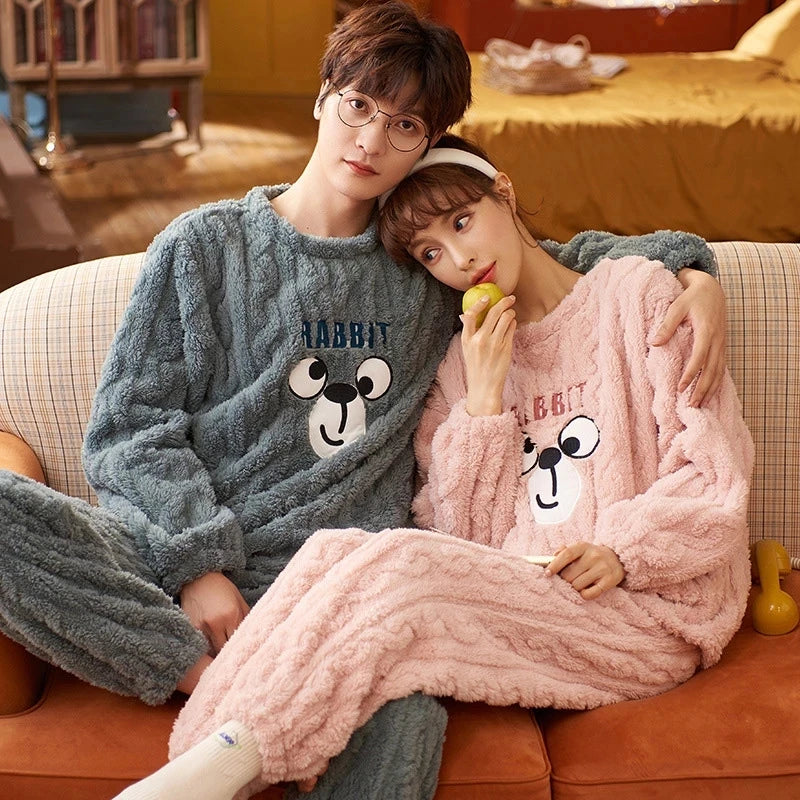 Couples Pajamas Women Men Winter Thicken Pyjamas Sleepwear