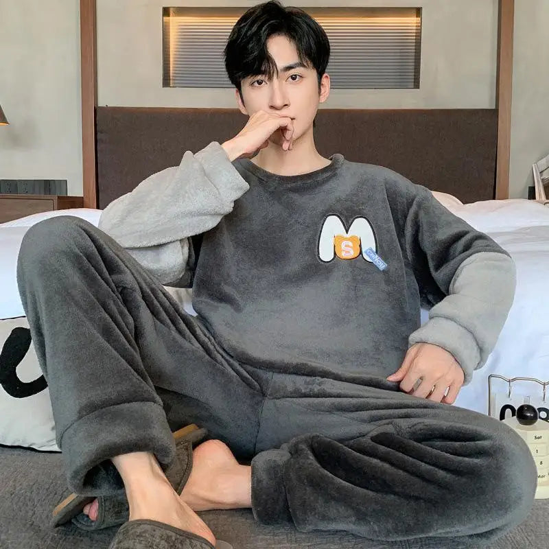 Men's Winter Pajamas Men's Sports Suit Homewear Pajamas Youth Clothes Y2K Casual Wear Full Man Tracksuit Workout Set Bathrobe