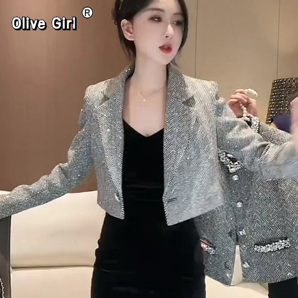 French Jacket Luxury High-end Bling Bling Coat Short Style Fragrant 2026 Spring Autumn Fashionable Long Sleeved Temperament Top