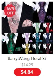 Male Luxury Neck Tie For Men Business Red Striped Silk Tie Hanky Cufflinks Set Barry.Wang Fashion Neckwear Wedding Party Casual