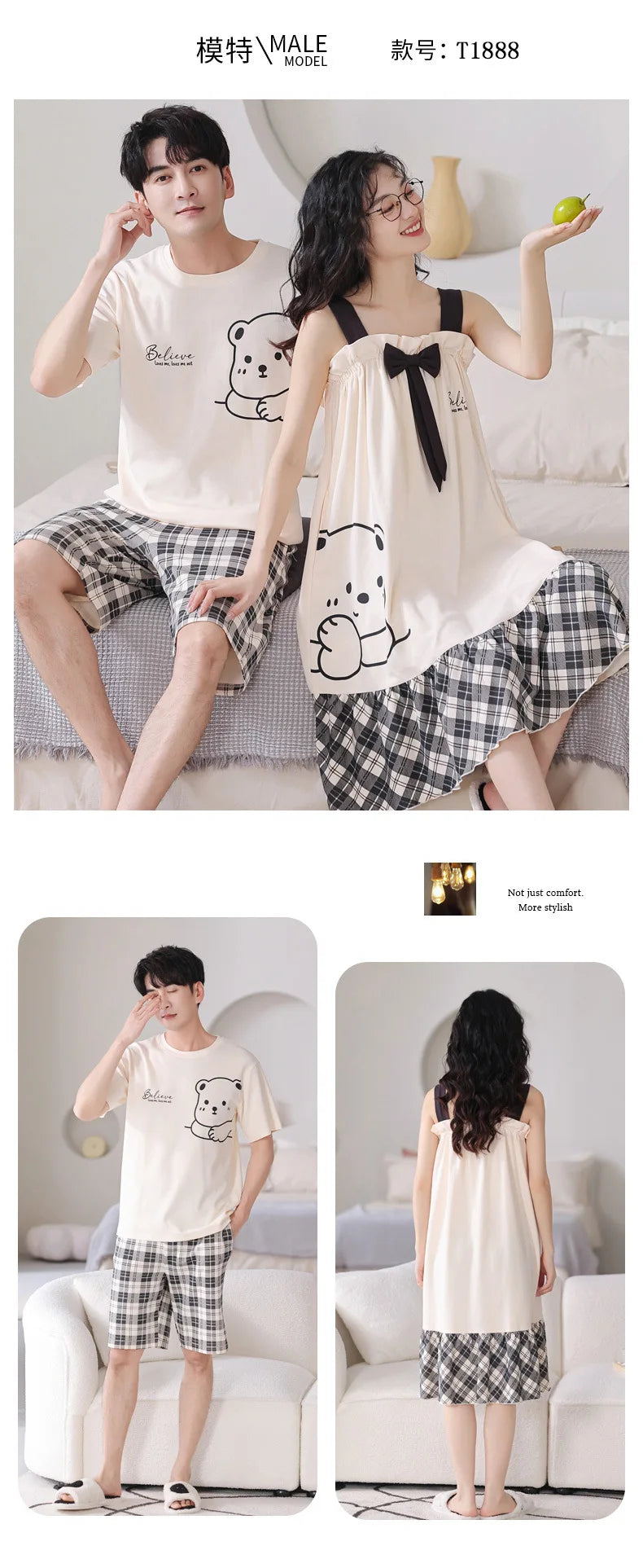 Summer Pyjamas Men Knited Cotton Pajamas Set Korean Sweet Pijamas Ladies Sexy Sleepwear Home Clothing For Youth Boy Girl