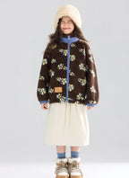 Girl's Winter Coat Floral Jacquard Lamb Fur Thickened Stylish Autumn Winter Toddler Kids Cotton Jacket