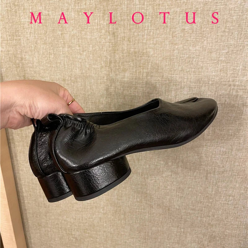 2025 Women Slip on Casual Loafers Chunky Heel Shoe Soft Moccasins Footwear New Fashion Split Toe Shoes Zapatos De Mujer