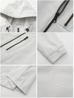 Women's Water-Repellent Hooded Windbreaker Casual Loose Solid Long Sleeve Outdoor Sports Trench Coat Spring Autumn Jacket