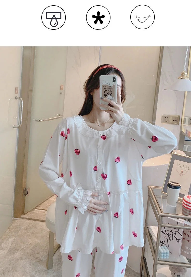 Maternity 2-Piece Spring And Autumn Breastfeeding Pajamas Homewear Spring And Summer Monthly Clothing Leisure Home Suit