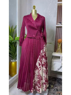 2025 Spring New Miyake Pleated A-line Dress Elegant Suit Collar Mid To Long Style Waist Cinching Slimming Women Folds Skirt