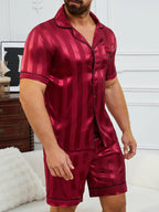 Men's Pajamas Set Summer Sleepwear Sleeve Button-Up Top & Shorts