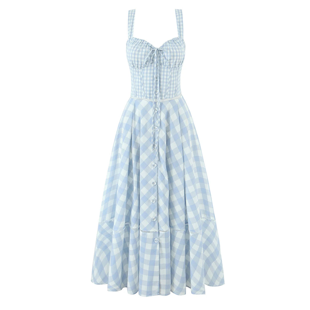 2025 summer new product women's clothing fashionable, fresh, sweet and elegant waist-hugging lace-up design suspender dress