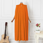 Elegant Evening Dress VONDA Women Pleated Stand Collar Long Sleeve Satin Party Sundress Autumn Casual Solid Loose Robe Vestidos