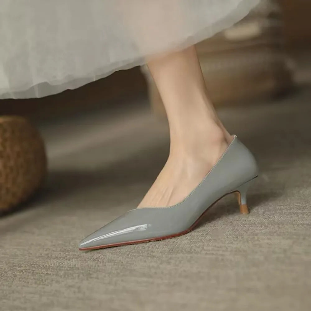 Shoes for Woman Blue Women's Summer Footwear Black Formal with Medium Heels Stilito Chic and Elegant Genuine Mark Shoe