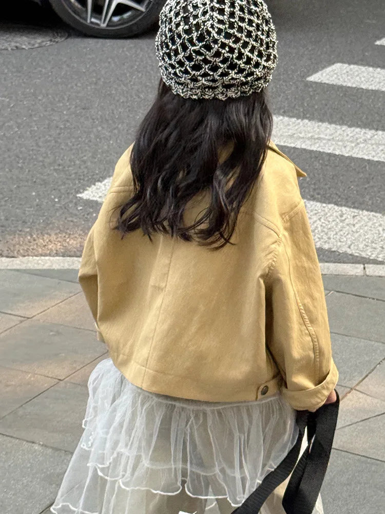 2025 Autumn New Children Long Sleeve Pu Leather Coat Fashion Girls Leather Jacket Solid Boys Lapel Zipper Jacket Kids Clothes