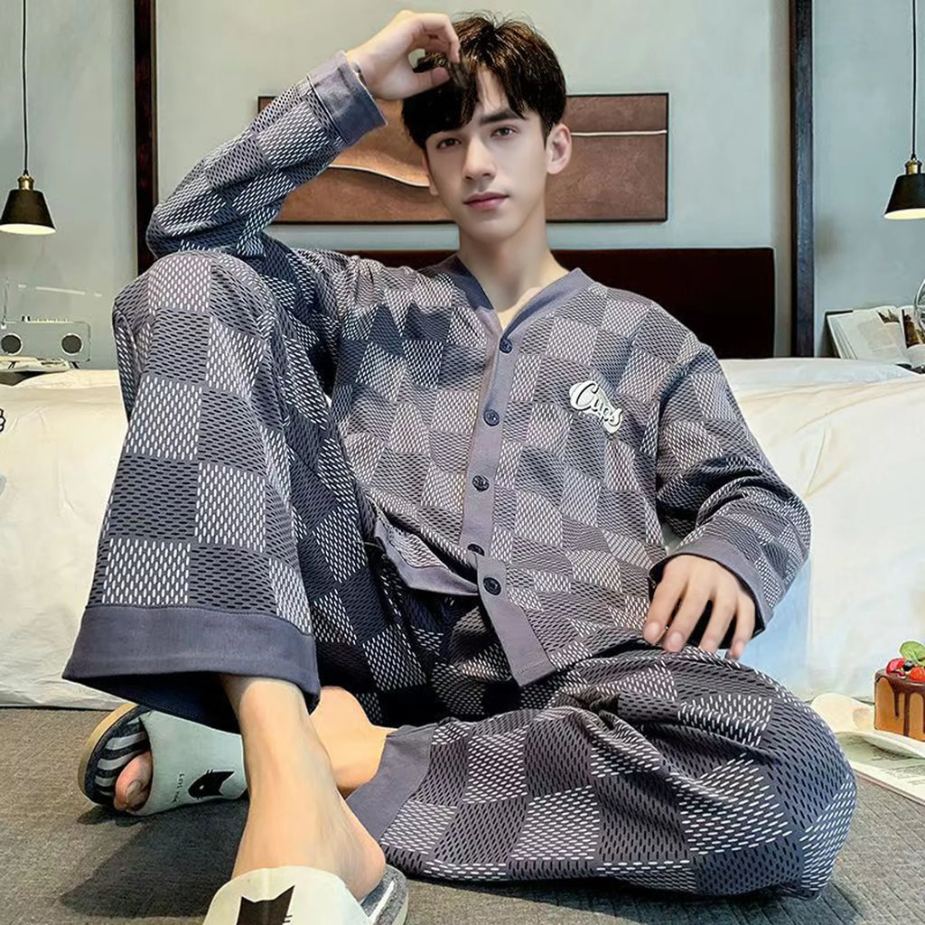 Pajamas for Men, Spring and Autumn Long-Sleeved Cardigans