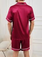 Men's Pajamas Set Summer Sleepwear Sleeve Button-Up Top & Shorts