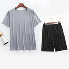 Men Ice Silk Pajamas Solid Shirt & Pants 2Pcs Pijamas Sleep Set Casual Male Home Clothes Summer Pyjamas Sleepwear Nightwear Suit