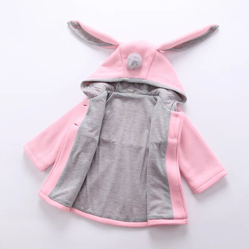 Baby Girls Jacket in Spring Rabbit Ears Coat Children Clothes Outerwear Autumn Kids Warm Cotton Dress Jacket Infant Girl Coat