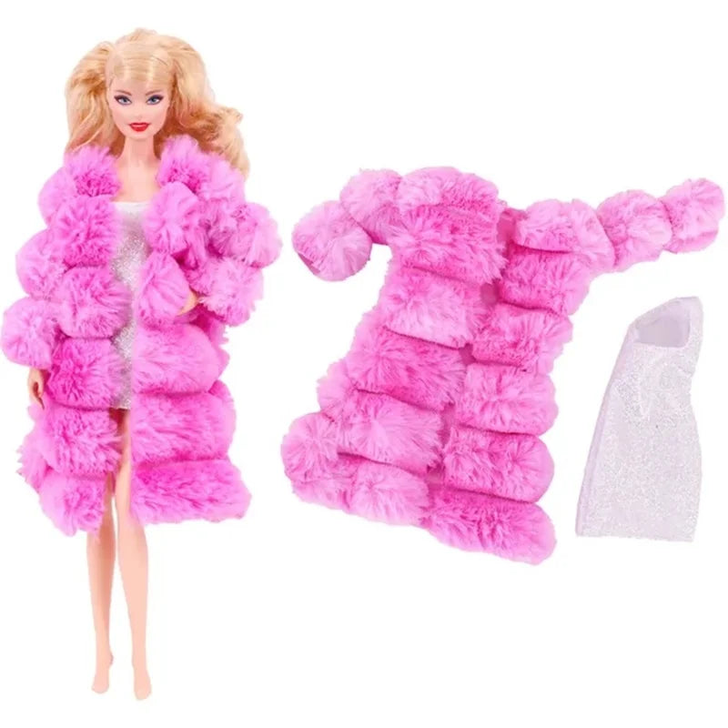 Girl Doll Clothes 3PcsPlush Coat Jacket+ Dress Skirt/ Pants Clothing for 30cm Doll Clothes Doll Accessories Girl`s Toy