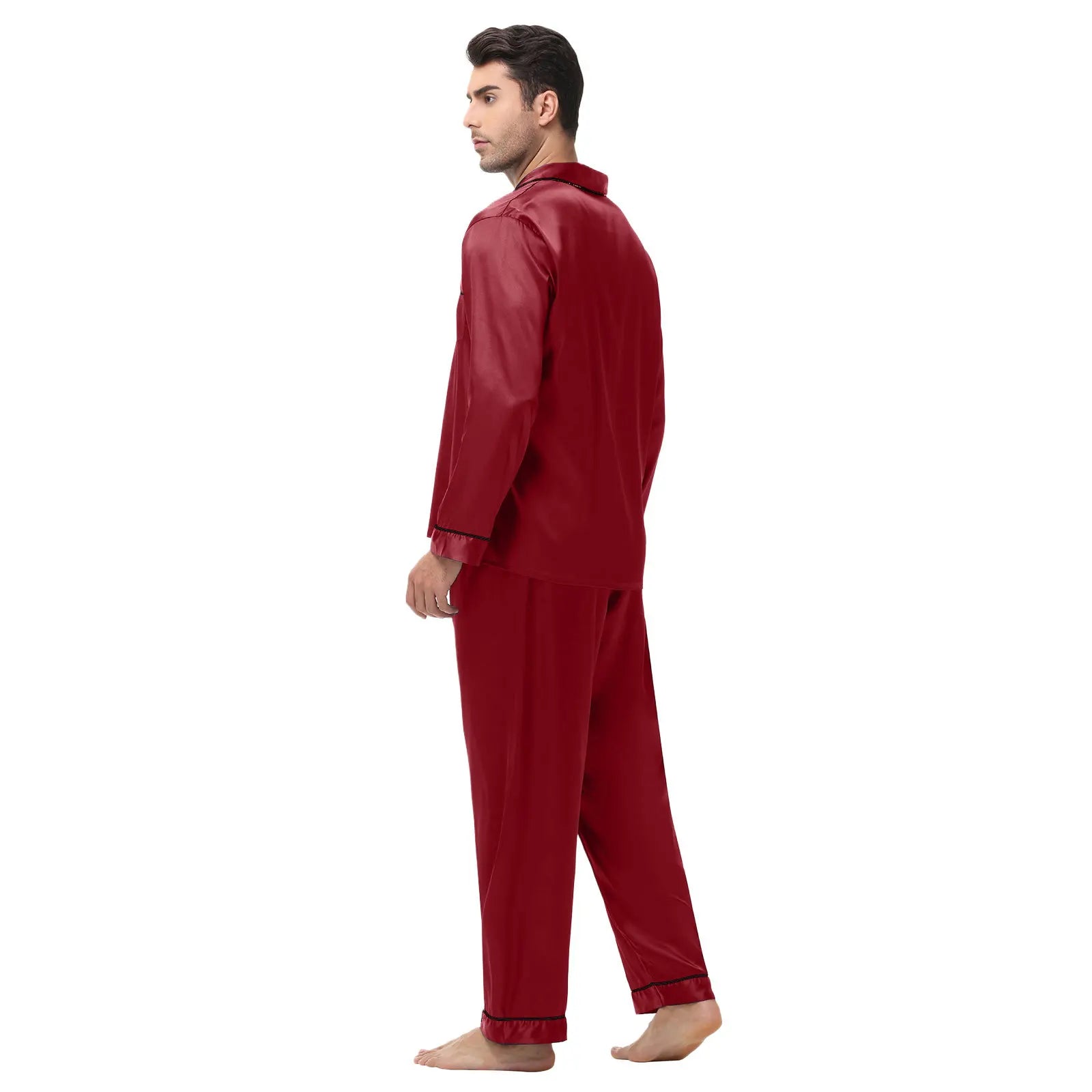 Men Pajamas Set Silk Satin Sleepwear