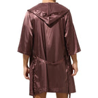 Mens Hooded Bath Robe Short Sleeve House Robe Satin Silk Lounge Bathrobes with Belt Men's Pajamas Homme Kimono Robes Sleepwear