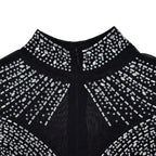 Women's Glittery Rhinestones Gymnastics Jumpsuit Sheer Mesh Patchwork Mock Neck Long Sleeve Dance Rompers One-piece Bodysuit